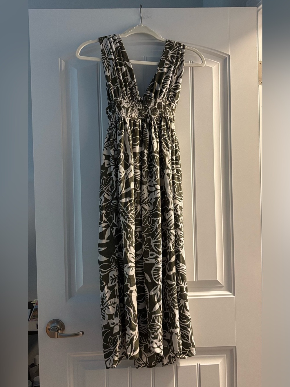 Green and White Floral V-Neck Maxi Dress by Just Found